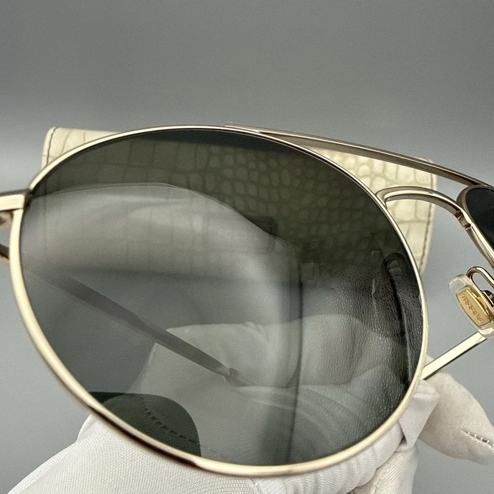 Fossil Authentic Sunglasses Gold Round Frames w/Green Polarized Lens with Case